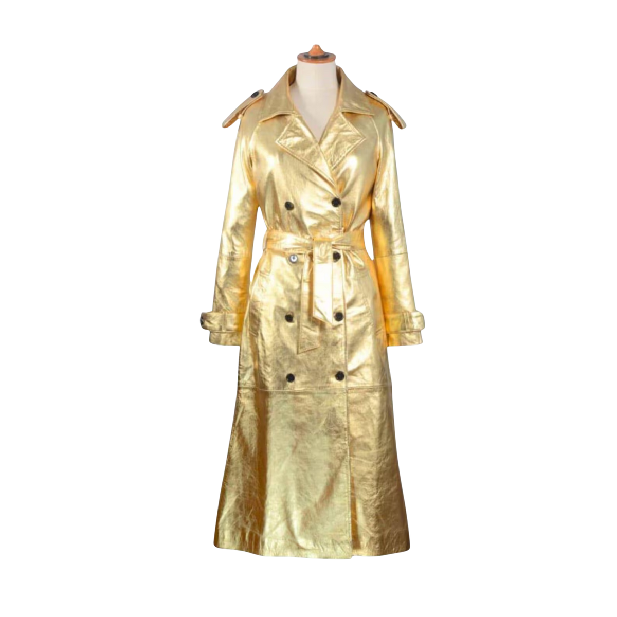 Women's Gold Metallic Sheepskin Leather Trench Coat