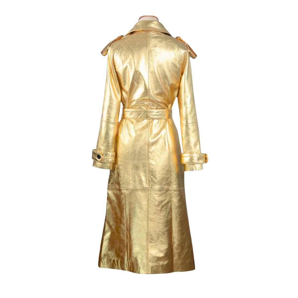 Women's Gold Metallic Sheepskin Leather Trench Coat