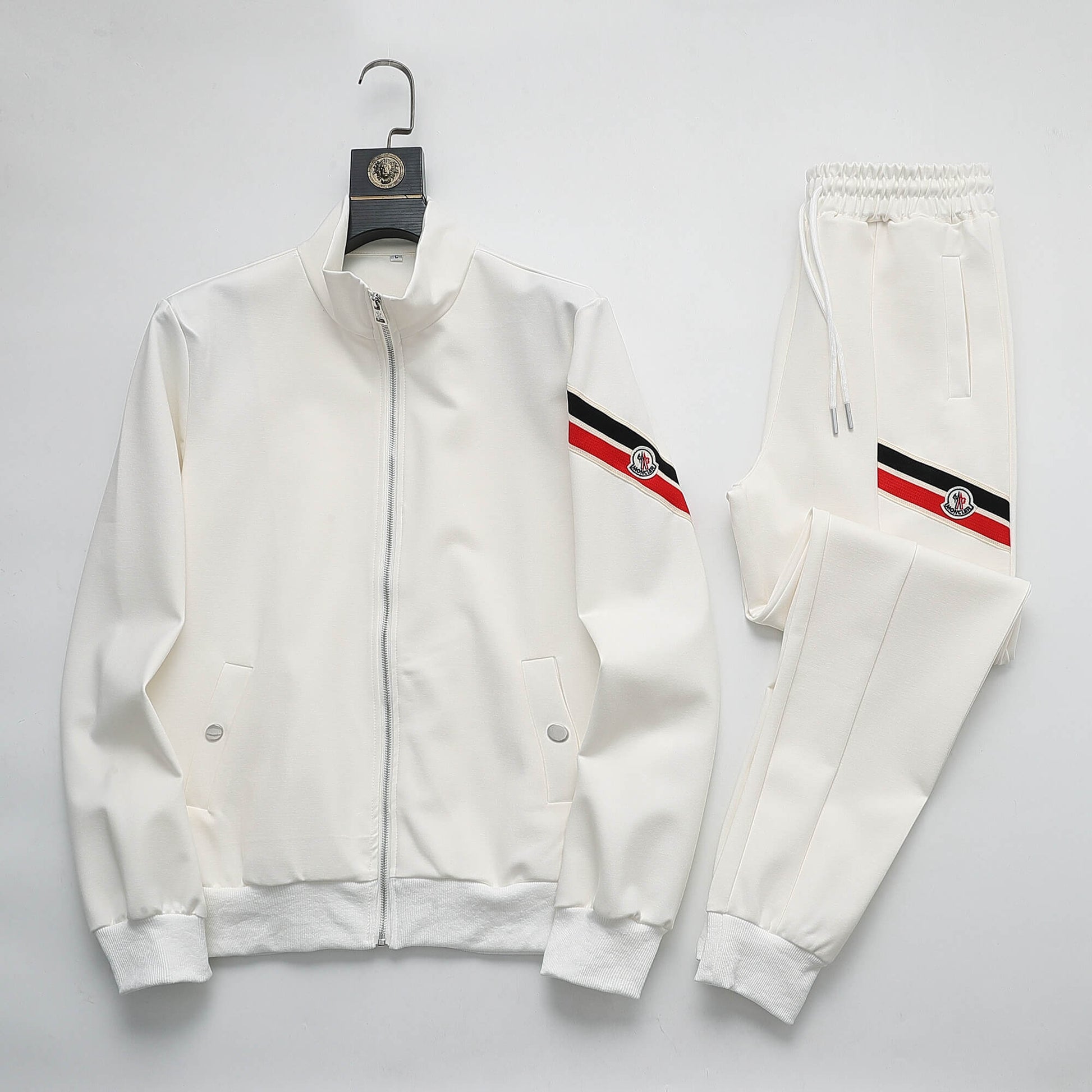 Moncler Tricolor Striped Patch Technical Tracksuit White CUSTOM