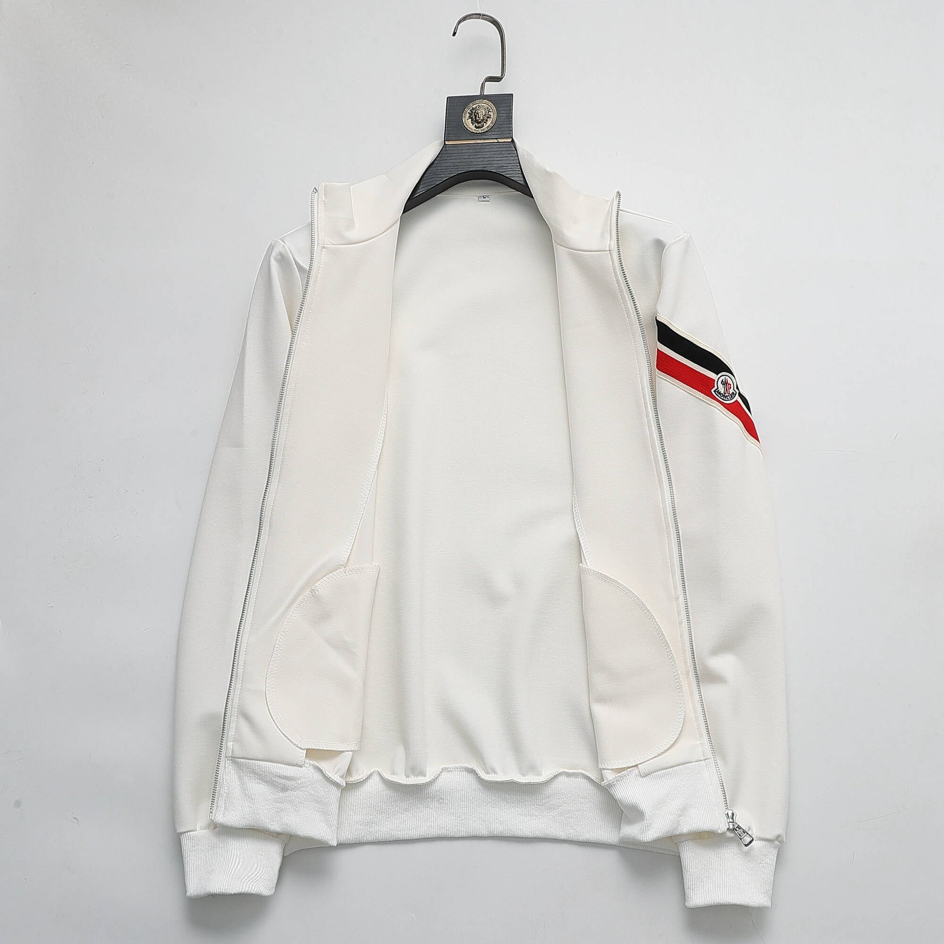 Moncler Tricolor Striped Patch Technical Tracksuit White CUSTOM