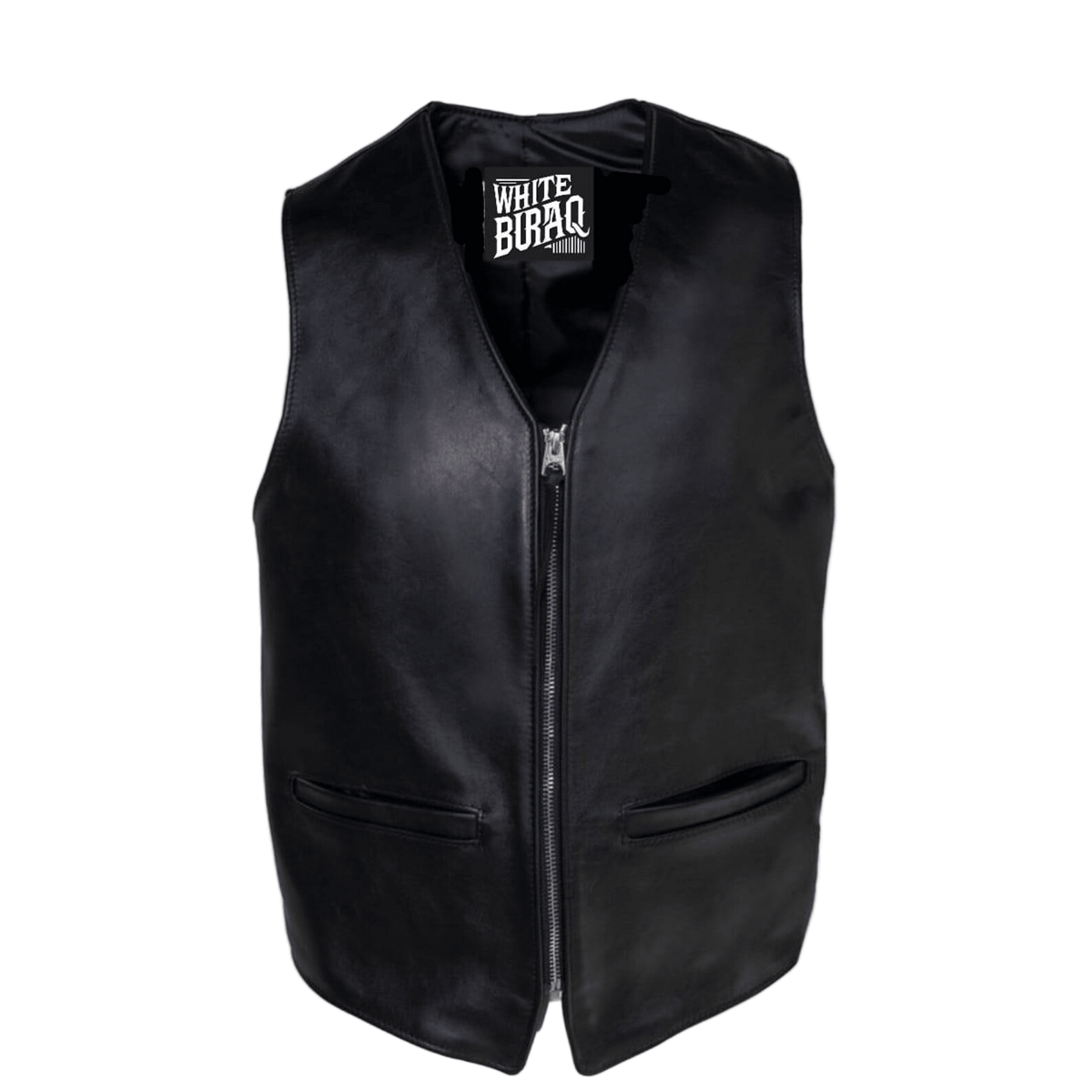 Men's Black Natural-Finish Cowhide Moto Vest