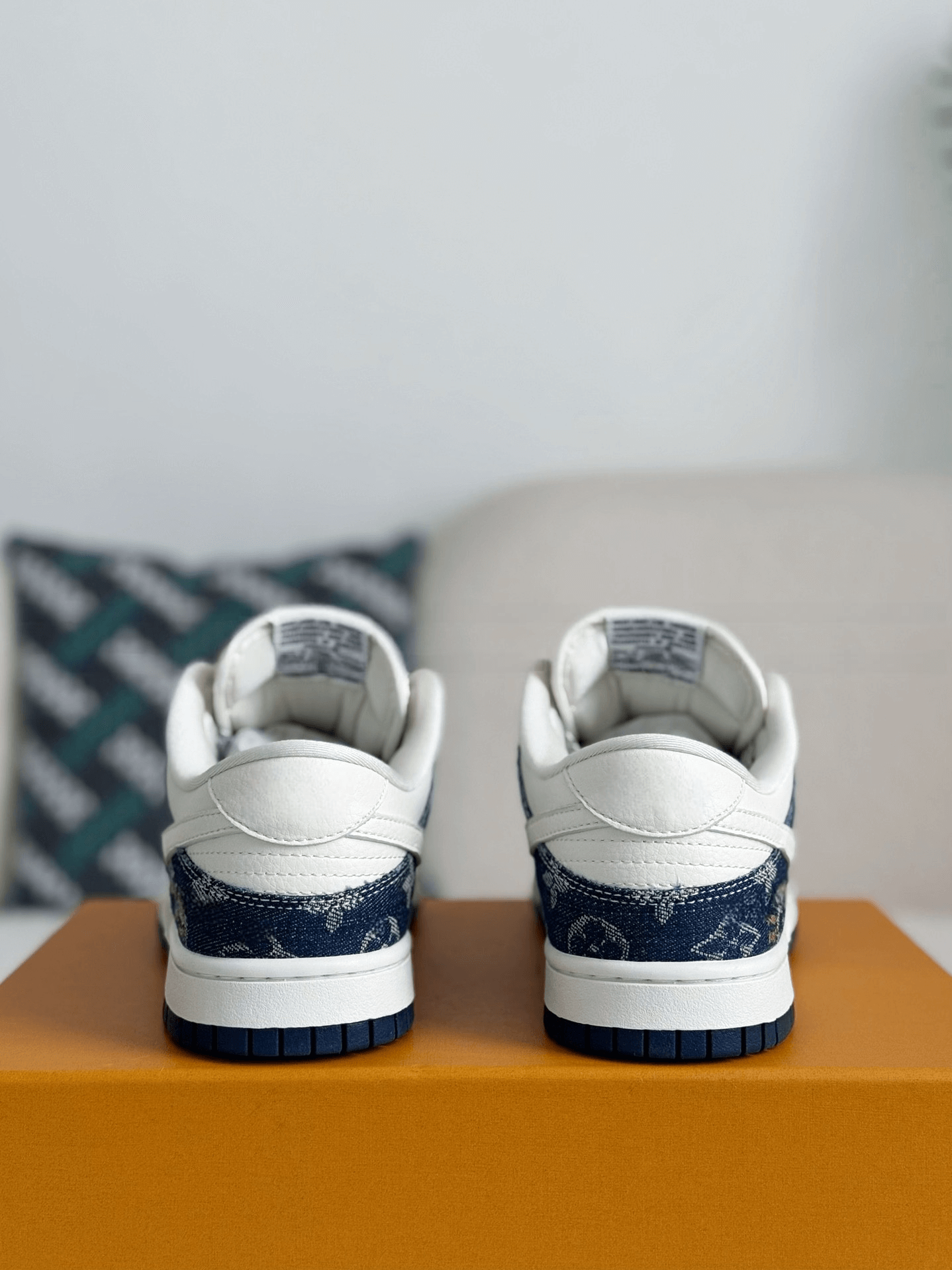 Louis Vuitton x Nike SB Dunk Low Blue Denim Monogram White CUSTOM