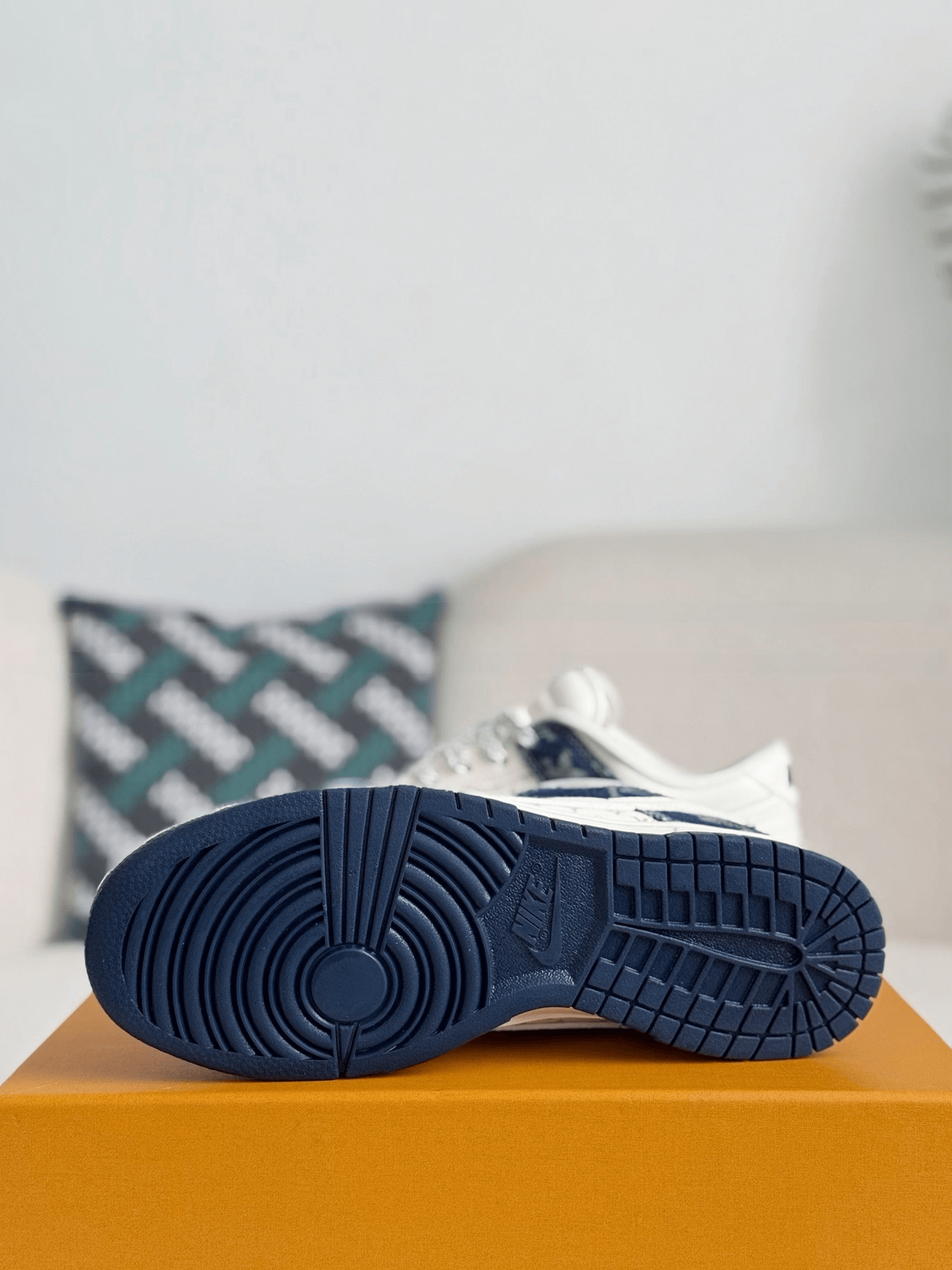 Louis Vuitton x Nike SB Dunk Low Blue Denim Monogram White CUSTOM