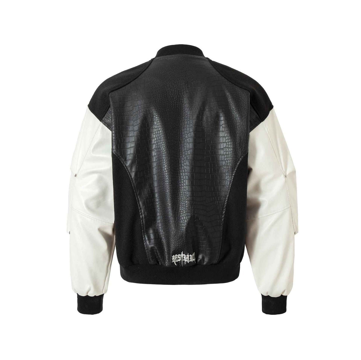 Cross Embroidery Leather Varsity Jacket