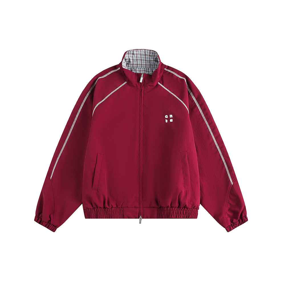 Retro Varsity Plaid Stand Collar Jacket
