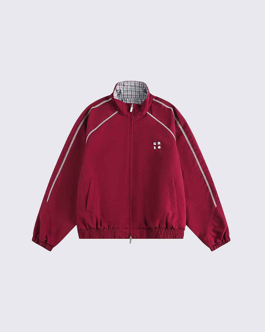 Retro Varsity Plaid Stand Collar Jacket