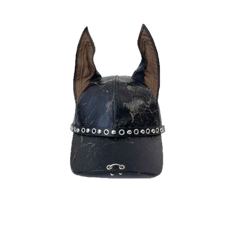 Punk Doberman Ears Leather Baseball Cap