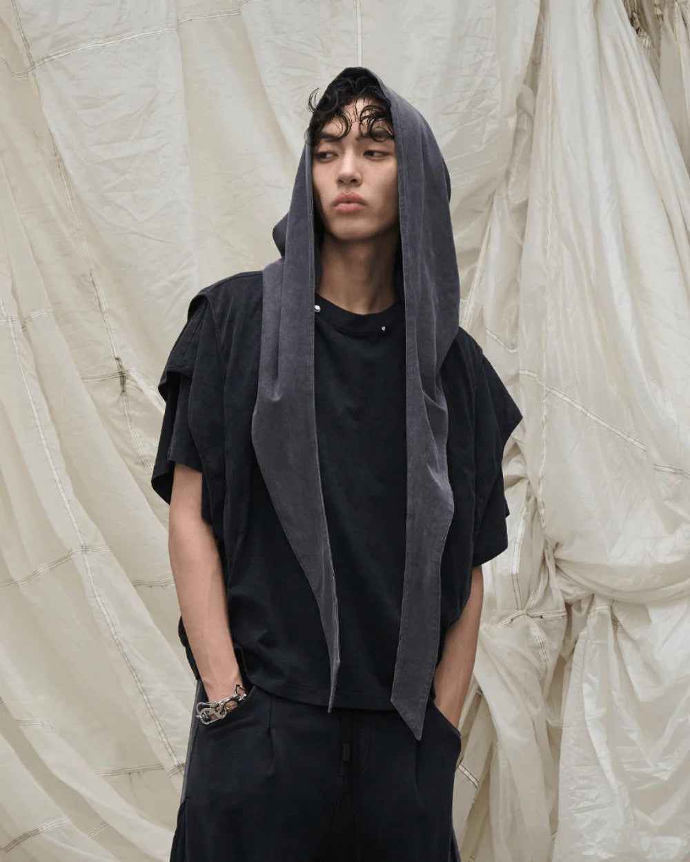 Two Piece Distressed Hooded T-Shirt
