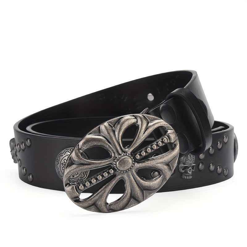 Punk Skull Studded Black Leather Belt