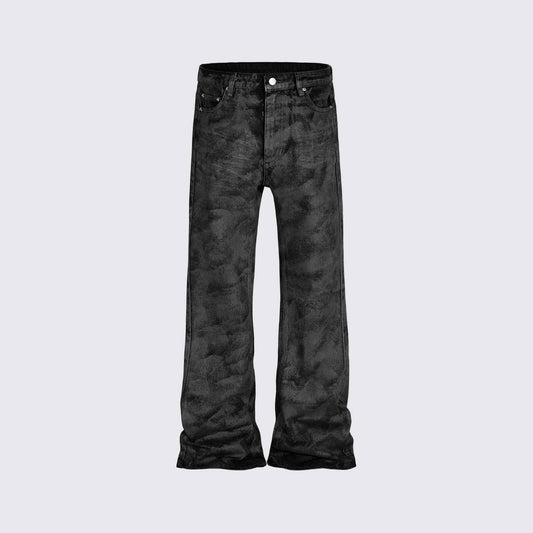 Hand Brushed Black Flared Jeans