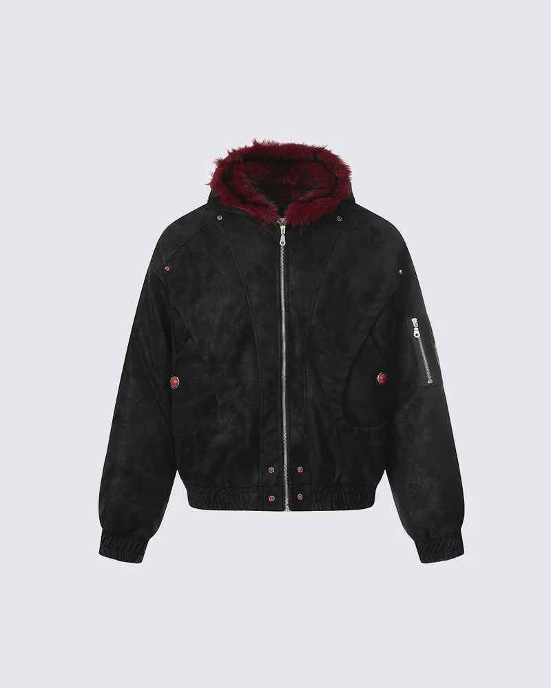 Fleece Lined 'Crimson' Red Fur Jacket