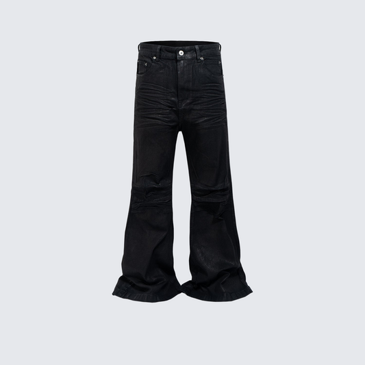Black Vinyl Flared Jeans