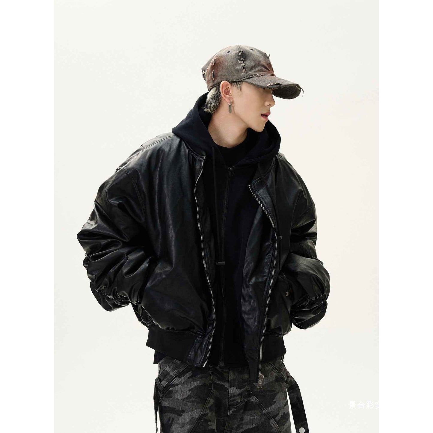 Thick Leather Hooded Jacket
