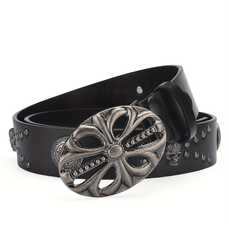 Punk Skull Studded Black Leather Belt