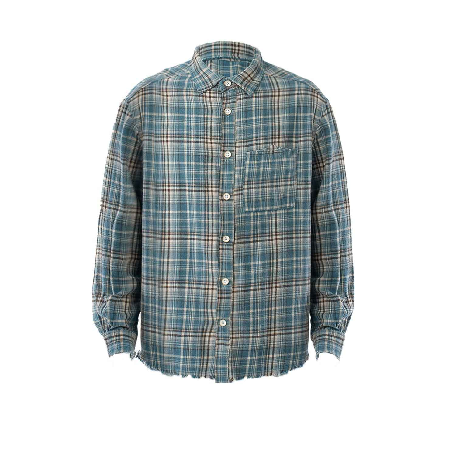 Distressed Plaid Flannel Shirt