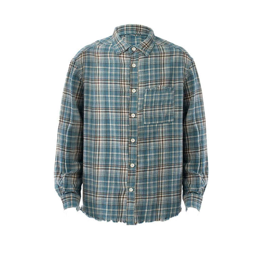 Distressed Plaid Flannel Shirt