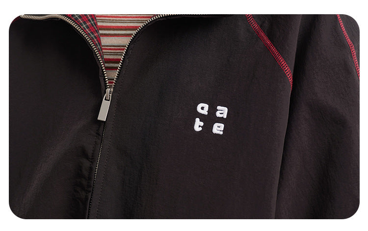 Retro Varsity Plaid Stand Collar Jacket