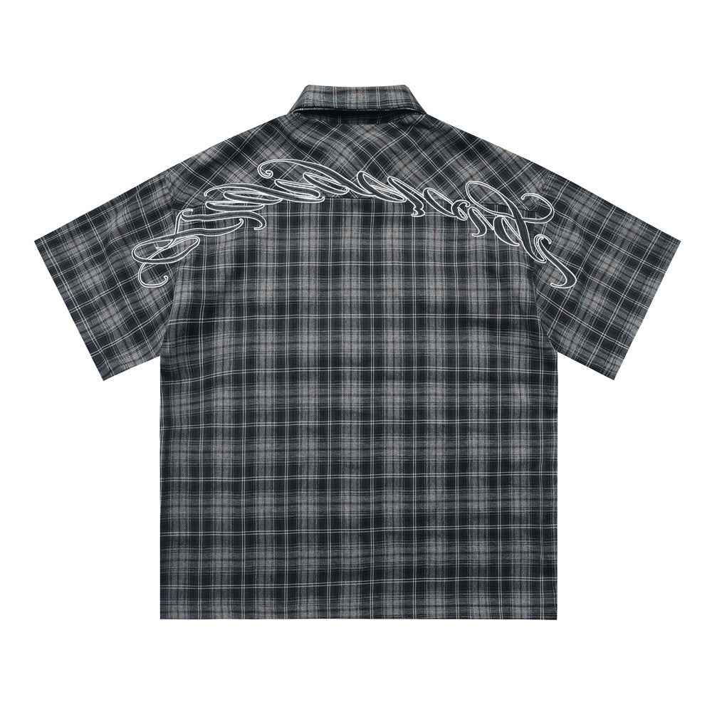 Gothic Embroidered Plaid Short Sleeve Shirt
