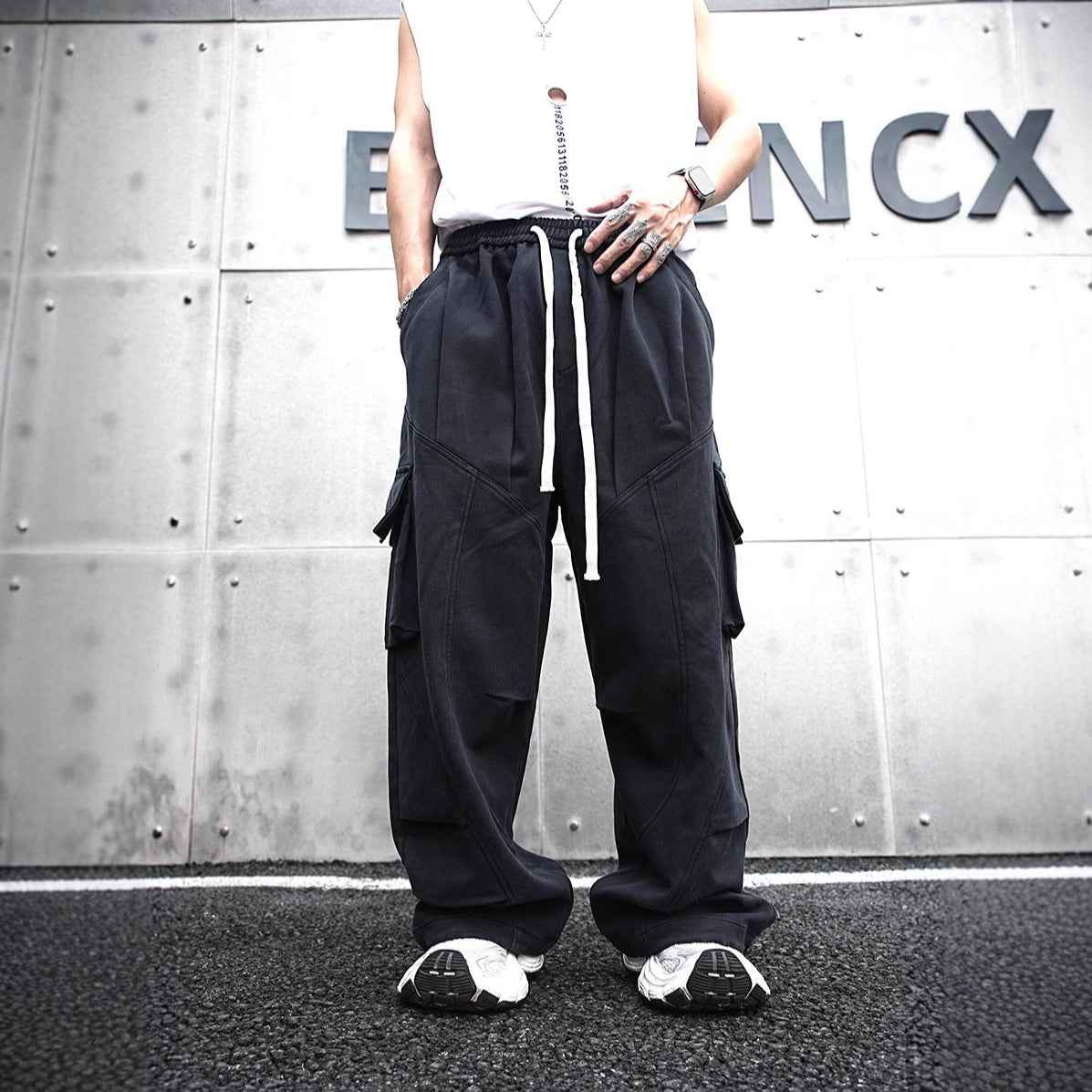 Baggy Cotton Black Cargo Pants