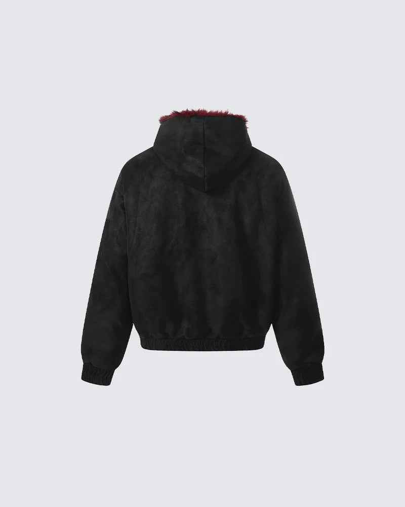 Fleece Lined 'Crimson' Red Fur Jacket