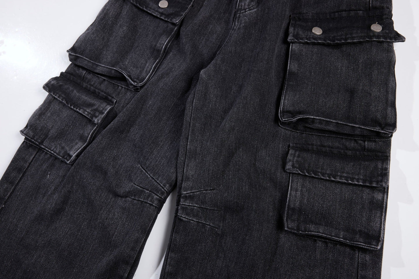 Washed Black Vintage Straight Leg Cargo Jeans