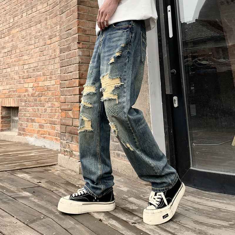 Embroidered Washed Ripped Jeans