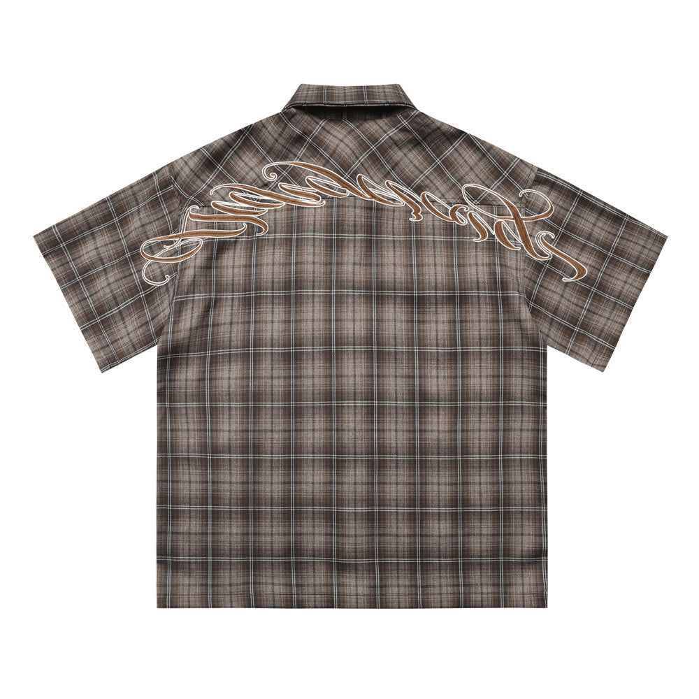 Gothic Embroidered Plaid Short Sleeve Shirt