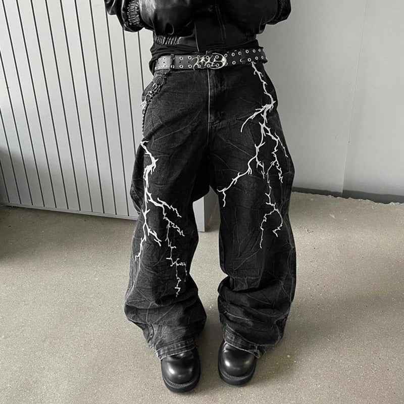 Lightning Embroidery Flared Jeans