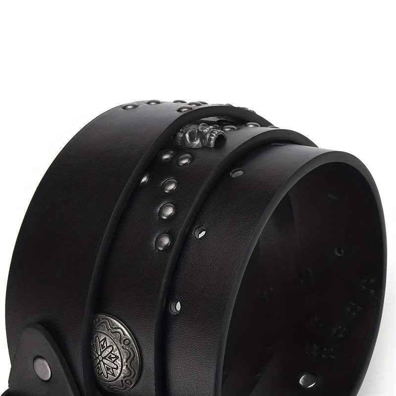 Punk Skull Studded Black Leather Belt