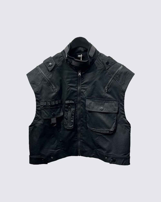 Multi Pocket Black Vest Jacket