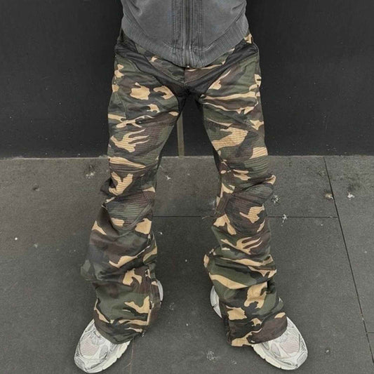 Splicing Camo Wide Leg Flared Pants