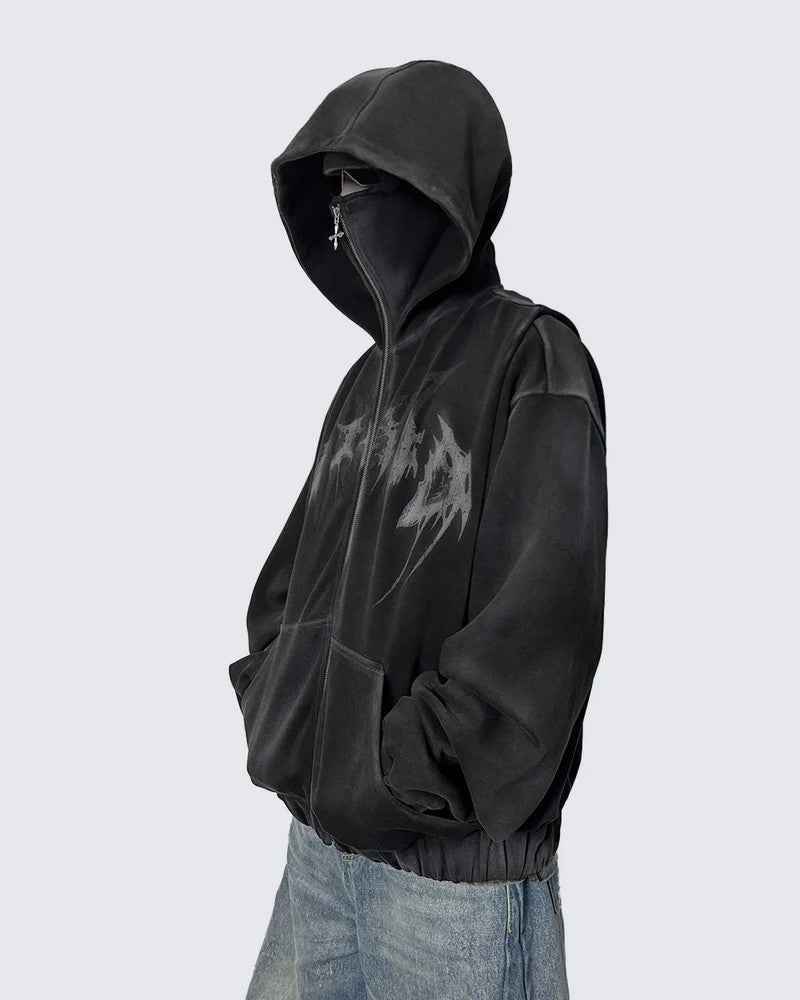 Corrupted Ski Mask Hooded Zip Hoodie
