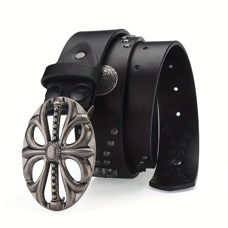 Punk Skull Studded Black Leather Belt