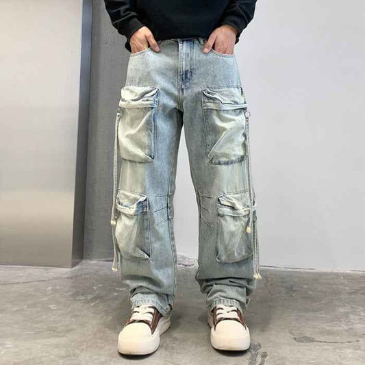 Multi Pocket Sky Blue Cargo Pants