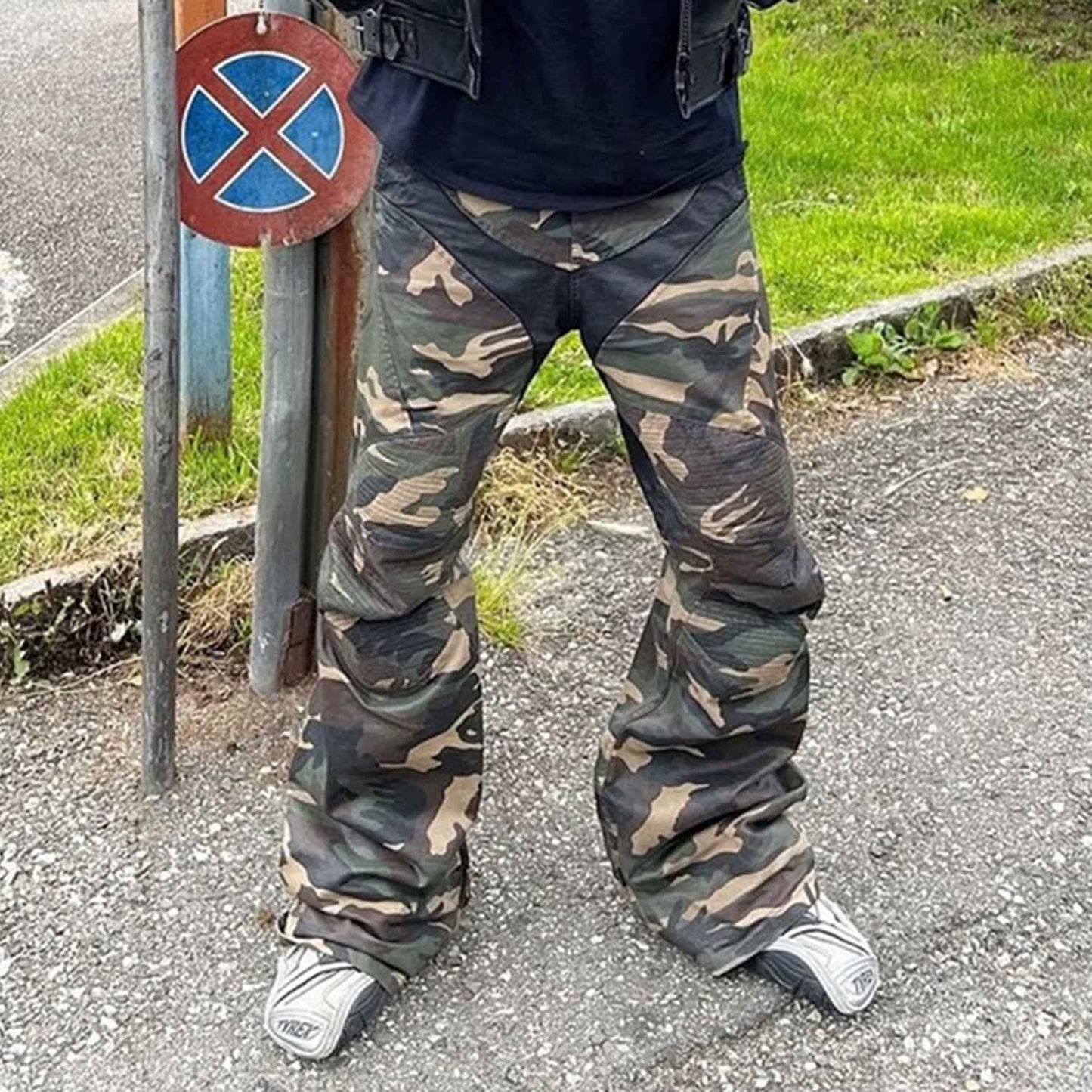 Splicing Camo Wide Leg Flared Pants