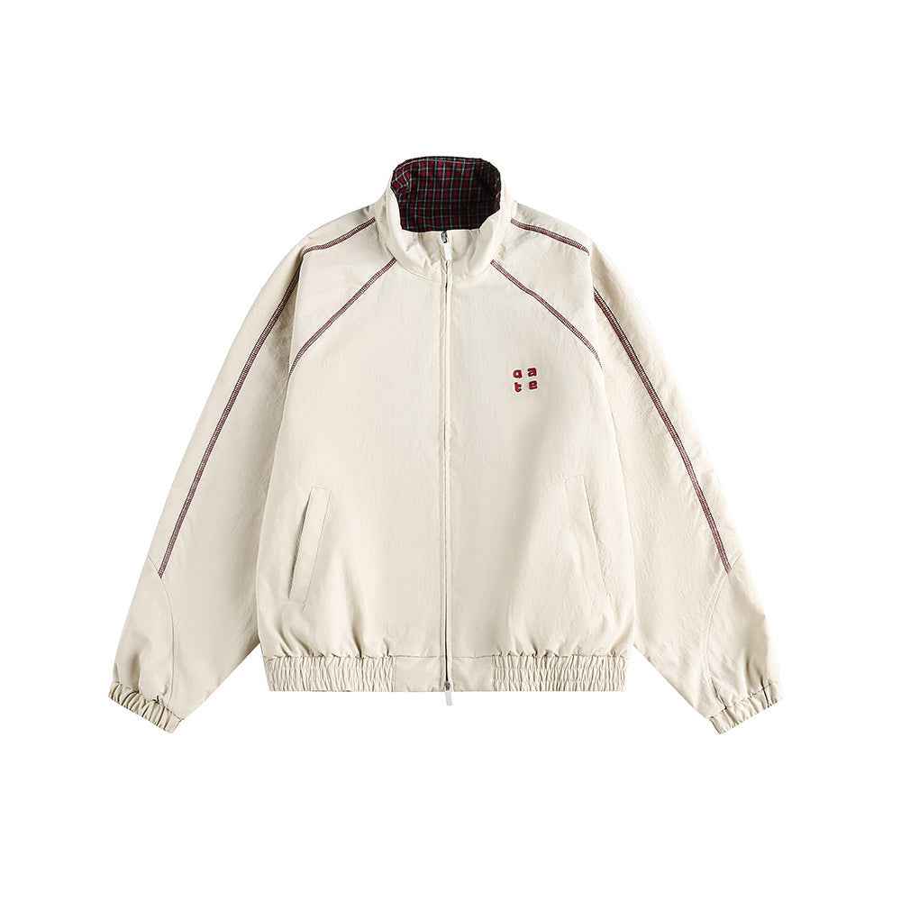 Retro Varsity Plaid Stand Collar Jacket