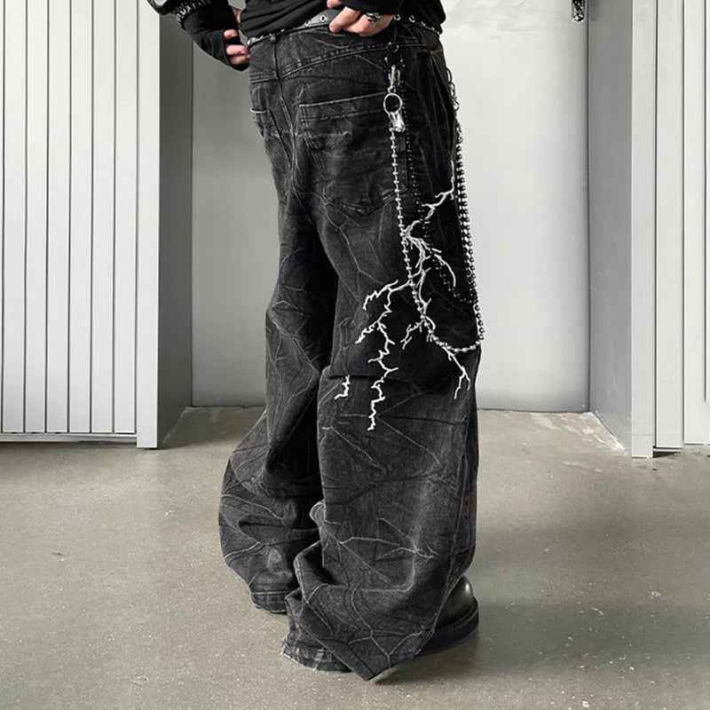 Lightning Embroidery Flared Jeans