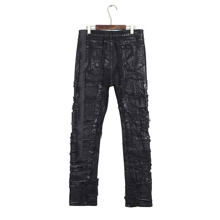Dark Coating Waxed Distressed Jeans