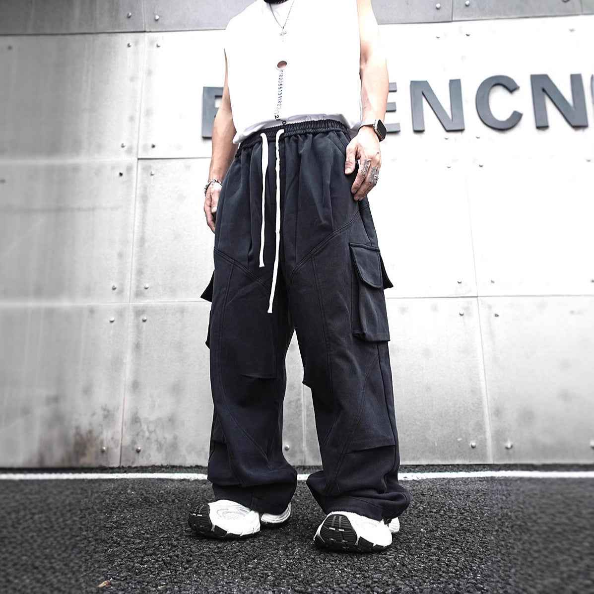 Baggy Cotton Black Cargo Pants