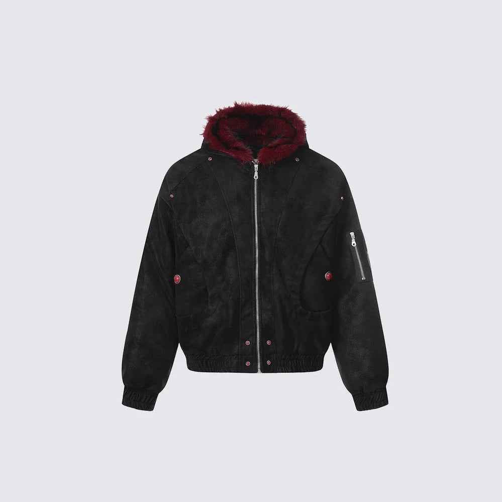 Fleece Lined 'Crimson' Red Fur Jacket