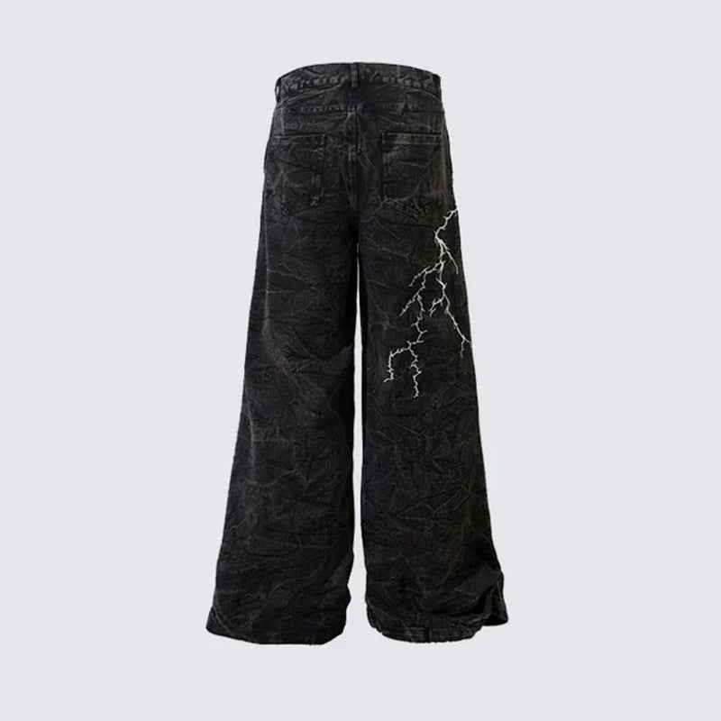 Lightning Embroidery Flared Jeans