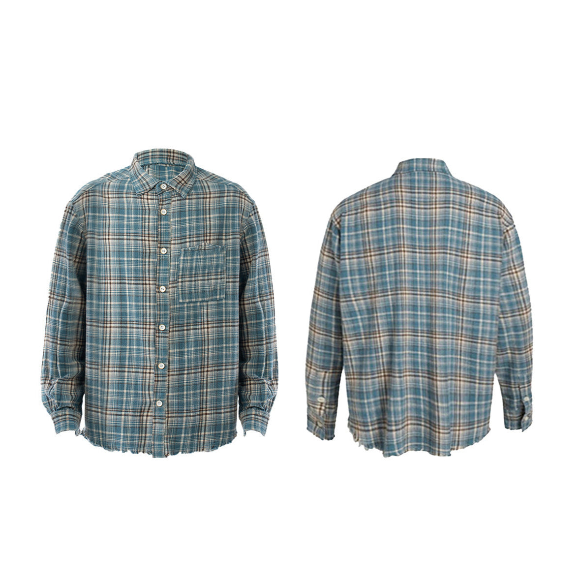 Distressed Plaid Flannel Shirt