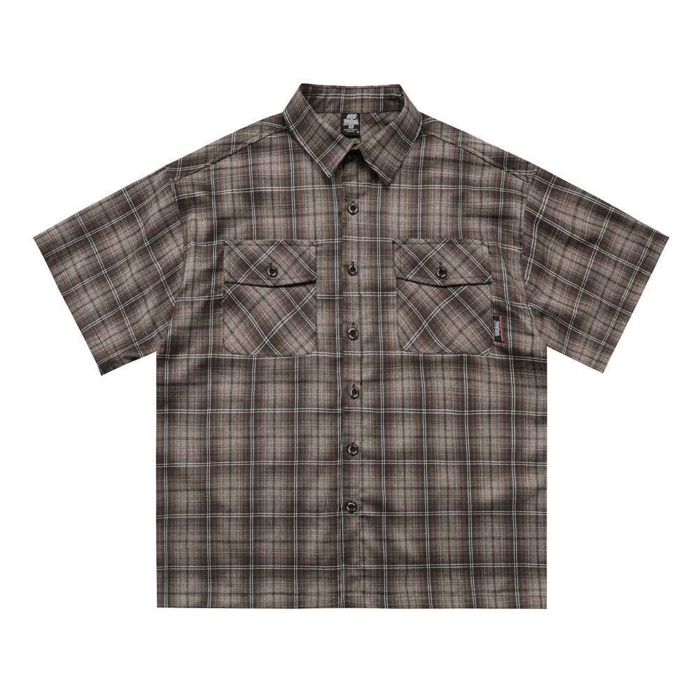 Gothic Embroidered Plaid Short Sleeve Shirt