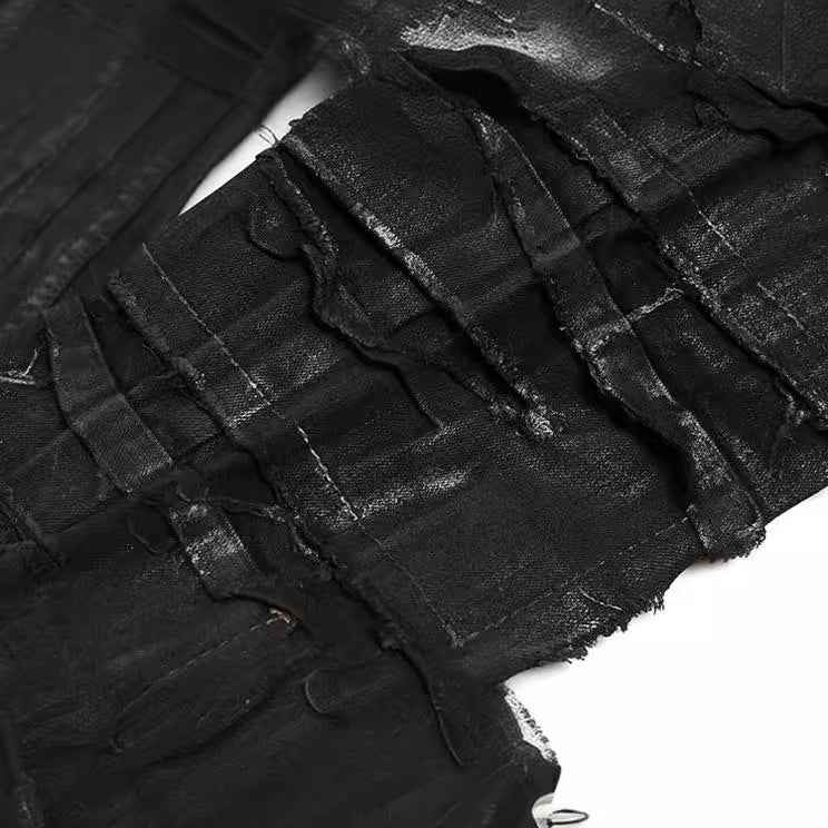 Dark Coating Waxed Distressed Jeans