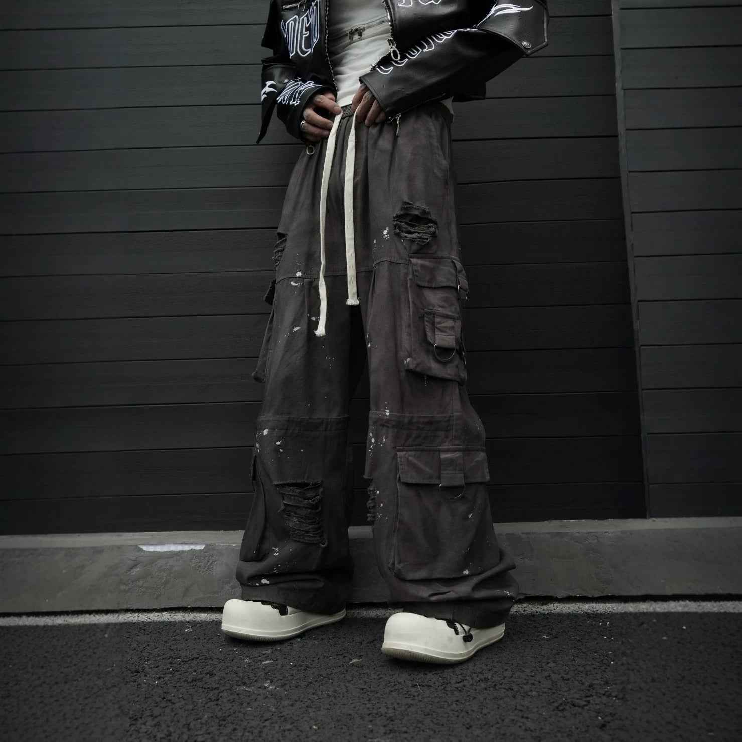 Stone Distressed Cargo Pants