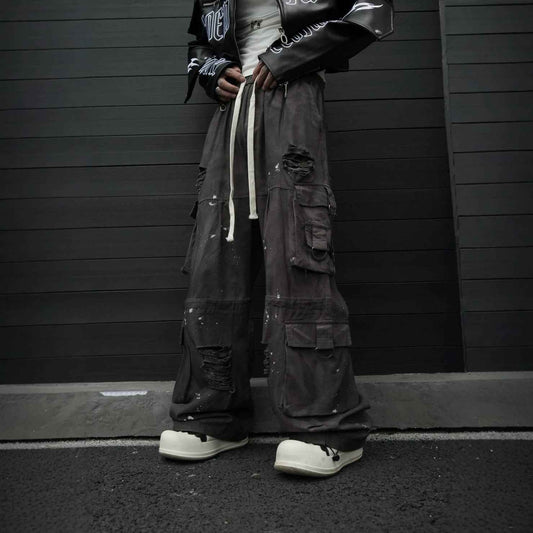 Stone Distressed Cargo Pants