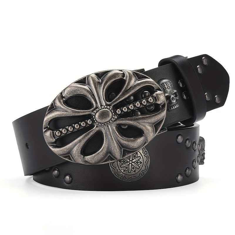 Punk Skull Studded Black Leather Belt