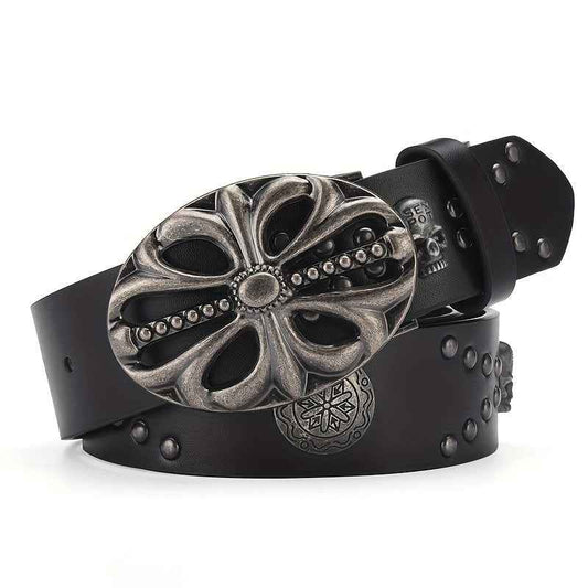 Punk Skull Studded Black Leather Belt