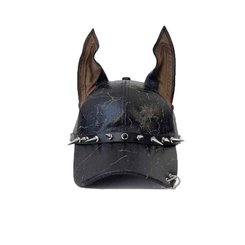 Punk Doberman Ears Leather Baseball Cap