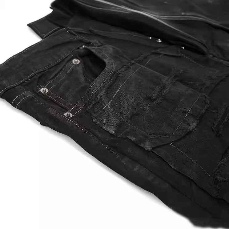 Dark Coating Waxed Distressed Jeans